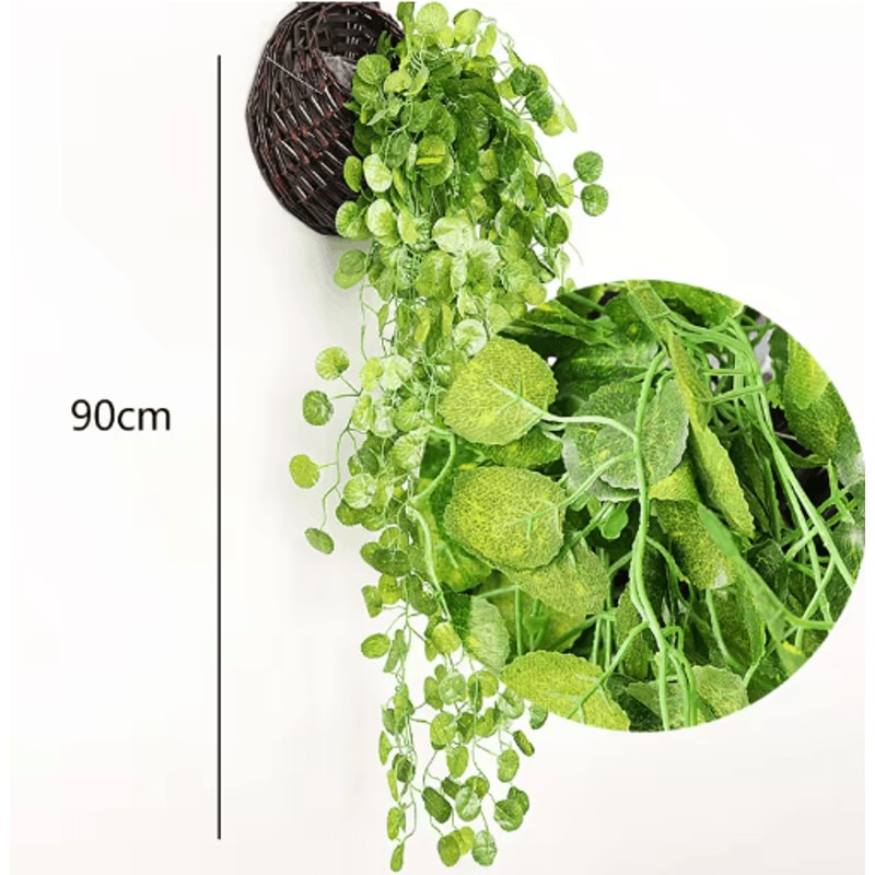 Artificial Rattan Hanging Ivy Plant Basket Lush Green Wall Garden Decor 8
