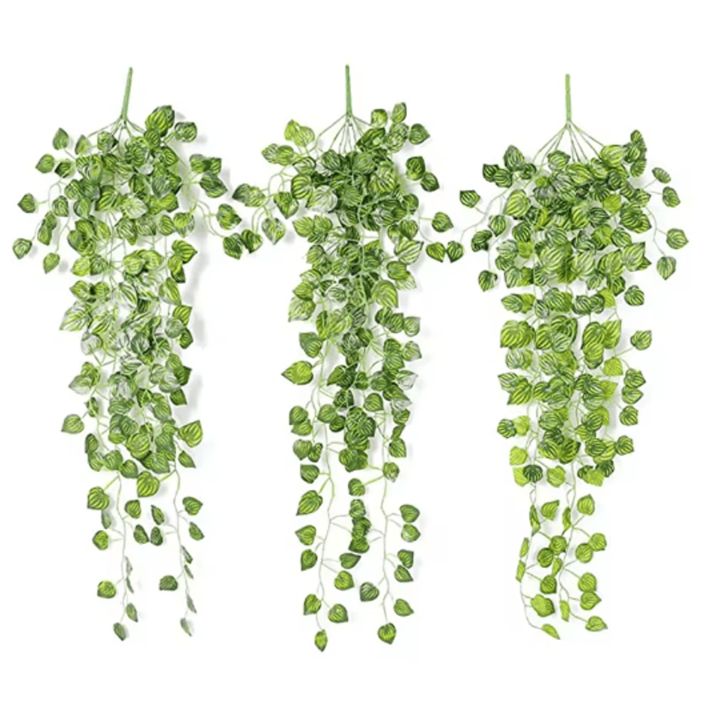 Artificial Rattan Hanging Ivy Plant Basket Lush Green Wall Garden Decor 13