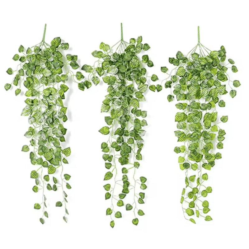 Artificial Rattan Hanging Ivy Plant Basket Lush Green Wall Garden Decor 13