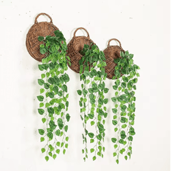 artificial rattan hanging ivy plant basket lush green wall & garden decor