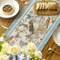 Blue Birds Blossom Linen Table Runner Elegant Floral Wedding Home Table Decor 4