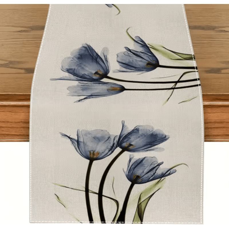 Tulip Linen Table Runner Rustic Farmhouse Floral Decor For Kitchen Dining Table 5