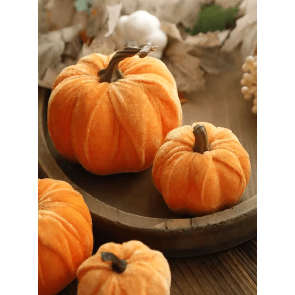 Luxury Velvet Pumpkin Decor Elegant Fall Halloween Harvest Accent 6