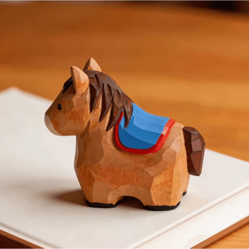 Handmade Wooden Horse Figurine Rustic Hand Carved Animal Decor For Home Desk 1