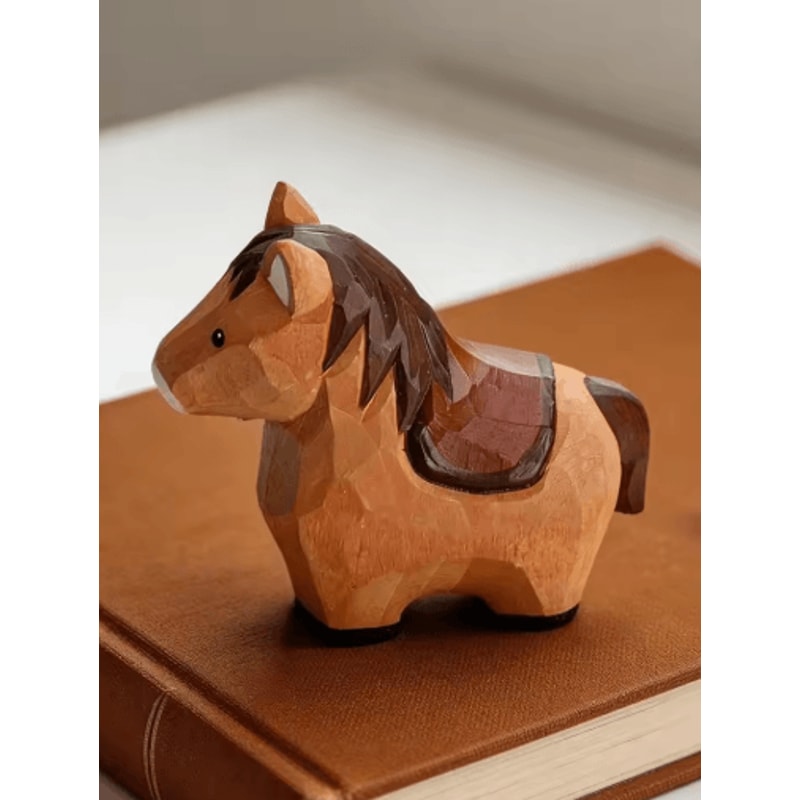 Handmade Wooden Horse Figurine Rustic Hand Carved Animal Decor For Home Desk 2