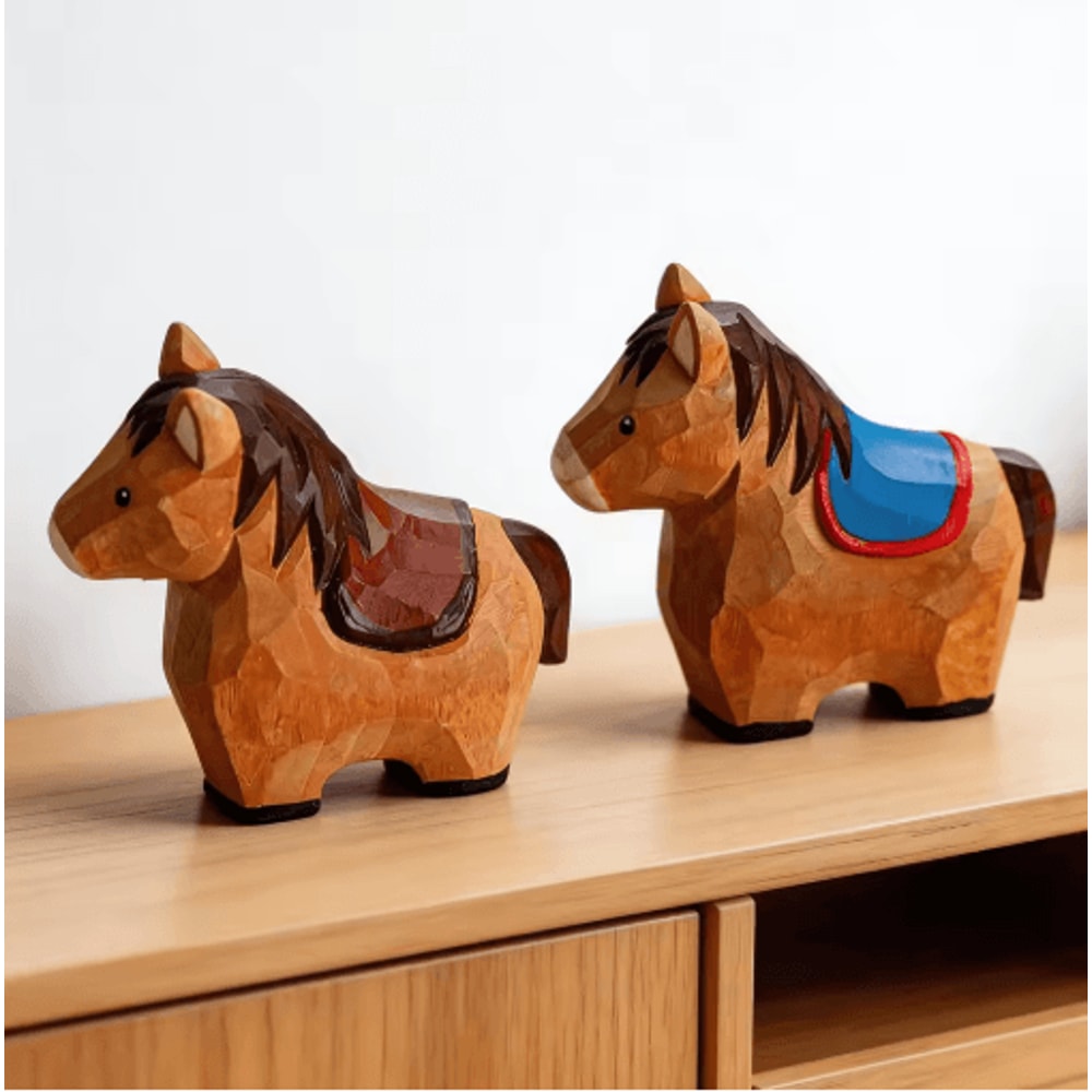 Handmade Wooden Horse Figurine Rustic Hand Carved Animal Decor For Home Desk 3