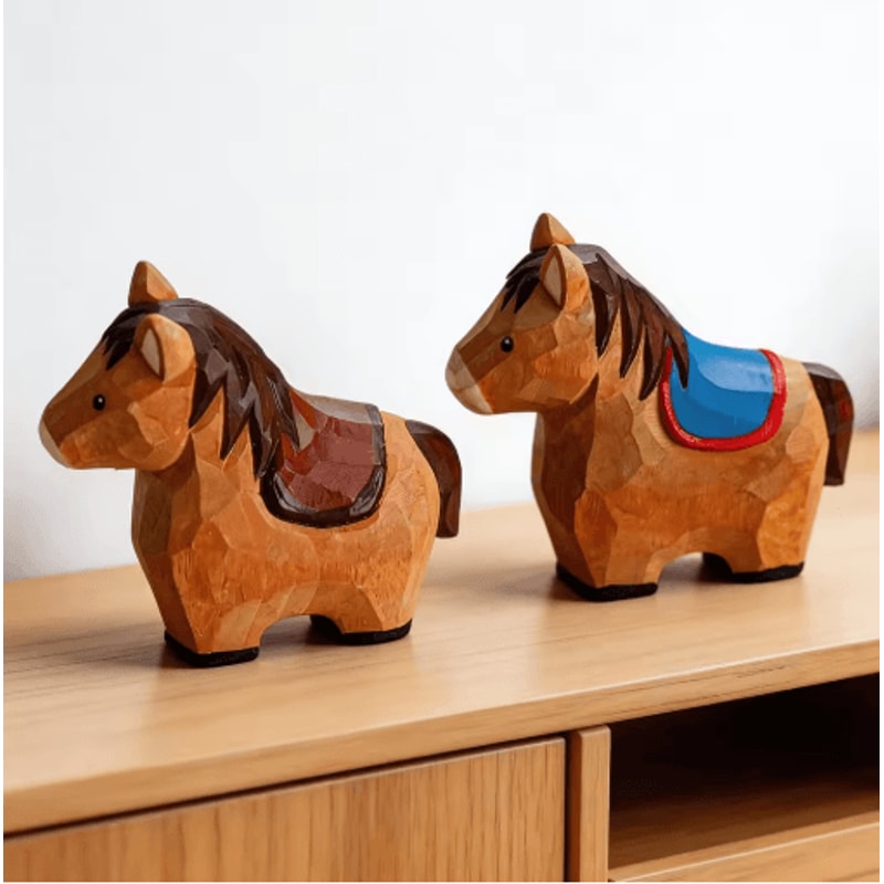 Handmade Wooden Horse Figurine Rustic Hand Carved Animal Decor For Home Desk 3