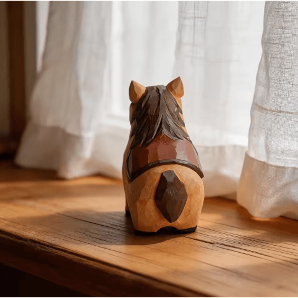 Handmade Wooden Horse Figurine Rustic Hand Carved Animal Decor For Home Desk 4