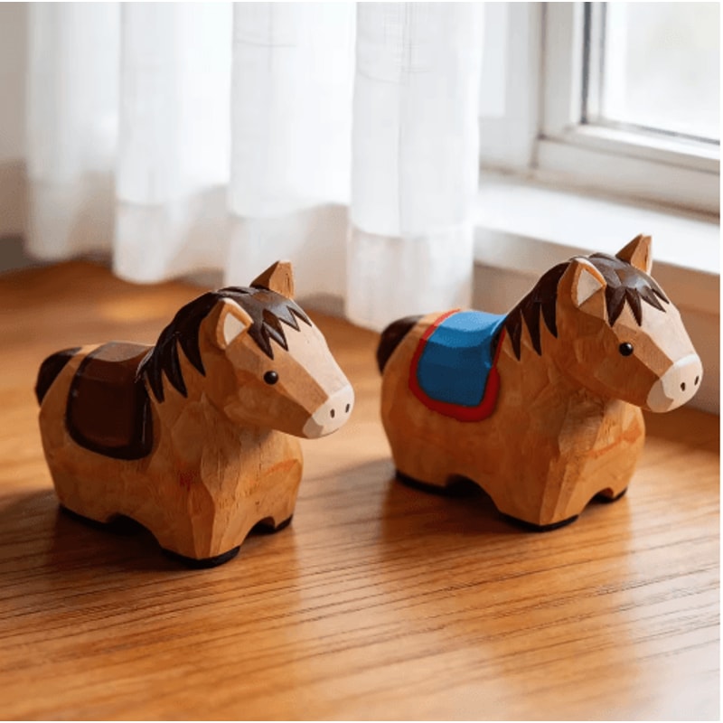 Handmade Wooden Horse Figurine Rustic Hand Carved Animal Decor For Home Desk 6