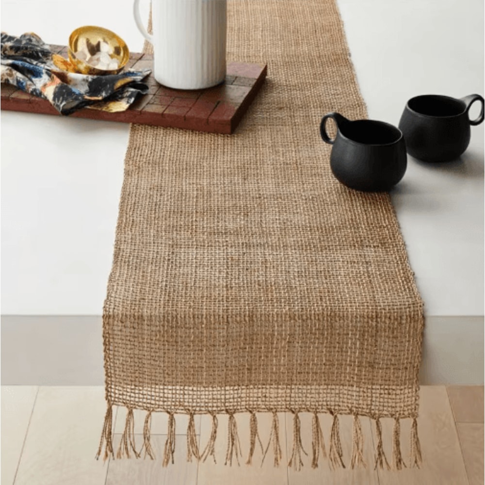Natural Jute Tassel Table Runner Rustic Farmhouse Decor For Dining Events 0