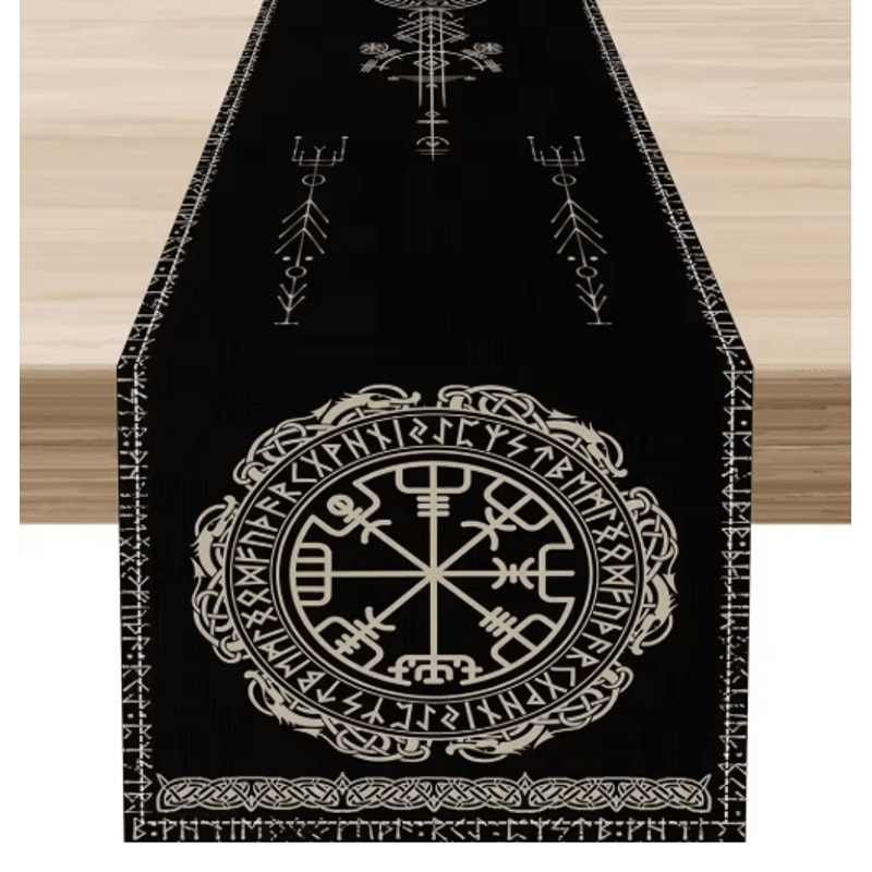 Norse Viking Raven Linen Table Runner Mythology Tree Of Life Kitchen Decor 1