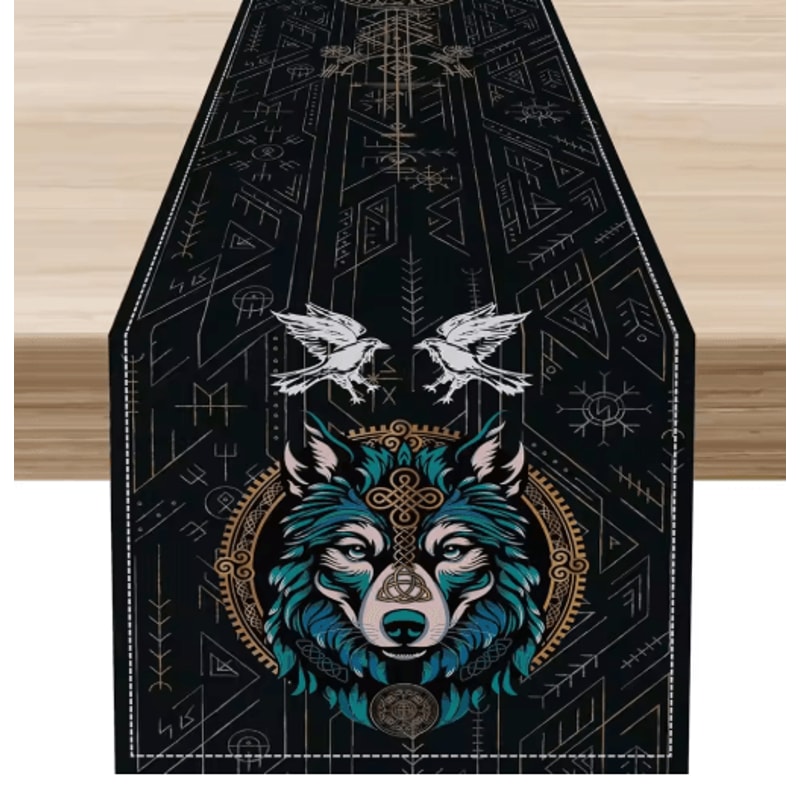 Norse Viking Raven Linen Table Runner Mythology Tree Of Life Kitchen Decor 5