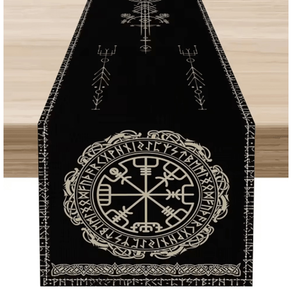 Norse Viking Raven Linen Table Runner Mythology Tree Of Life Kitchen Decor 6