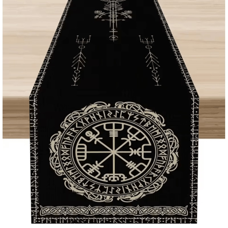 Norse Viking Raven Linen Table Runner Mythology Tree Of Life Kitchen Decor 6