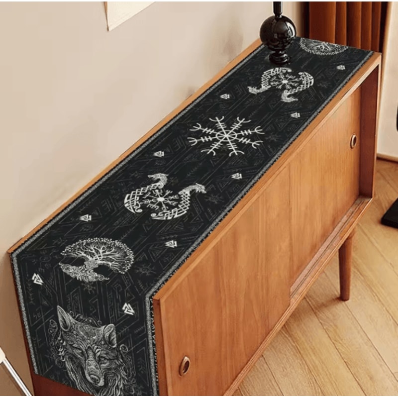 Norse Viking Raven Linen Table Runner Mythology Tree Of Life Kitchen Decor 7