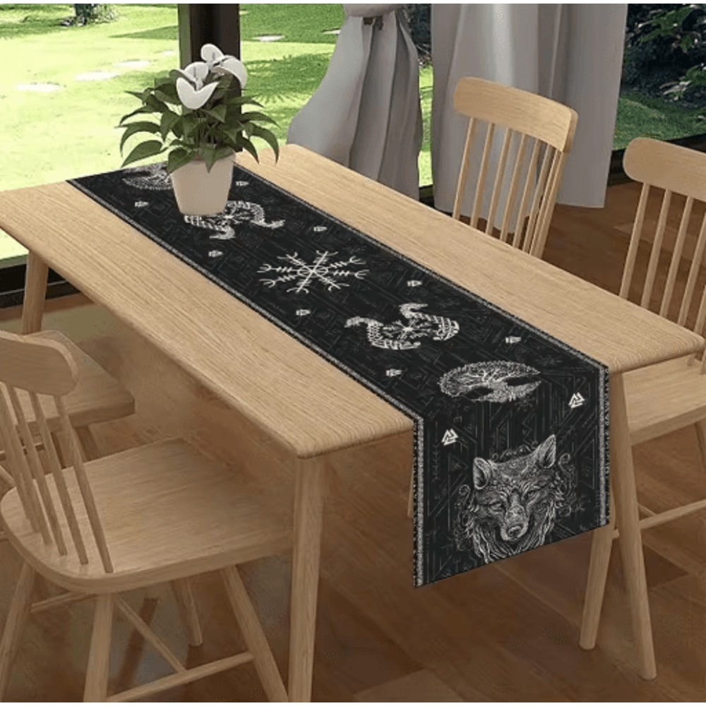 Norse Viking Raven Linen Table Runner Mythology Tree Of Life Kitchen Decor 8