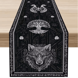 norse viking raven linen table runner mythology tree of life kitchen decor