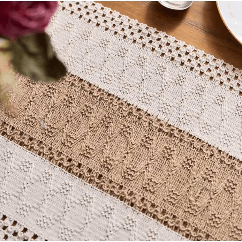 Boho Macrame Table Runner Cream Brown Farmhouse Tassel Table Decor 3
