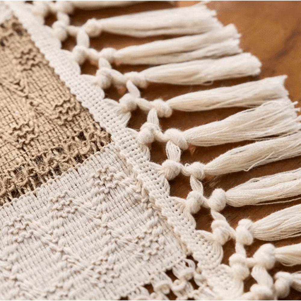 Boho Macrame Table Runner Cream Brown Farmhouse Tassel Table Decor 4