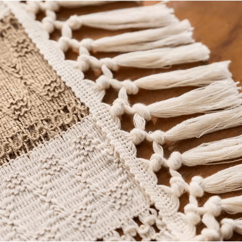 Boho Macrame Table Runner Cream Brown Farmhouse Tassel Table Decor 4
