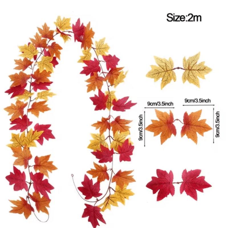 Artificial Maple Leaf Garland Autumn Vine Decor For Thanksgiving Halloween 10