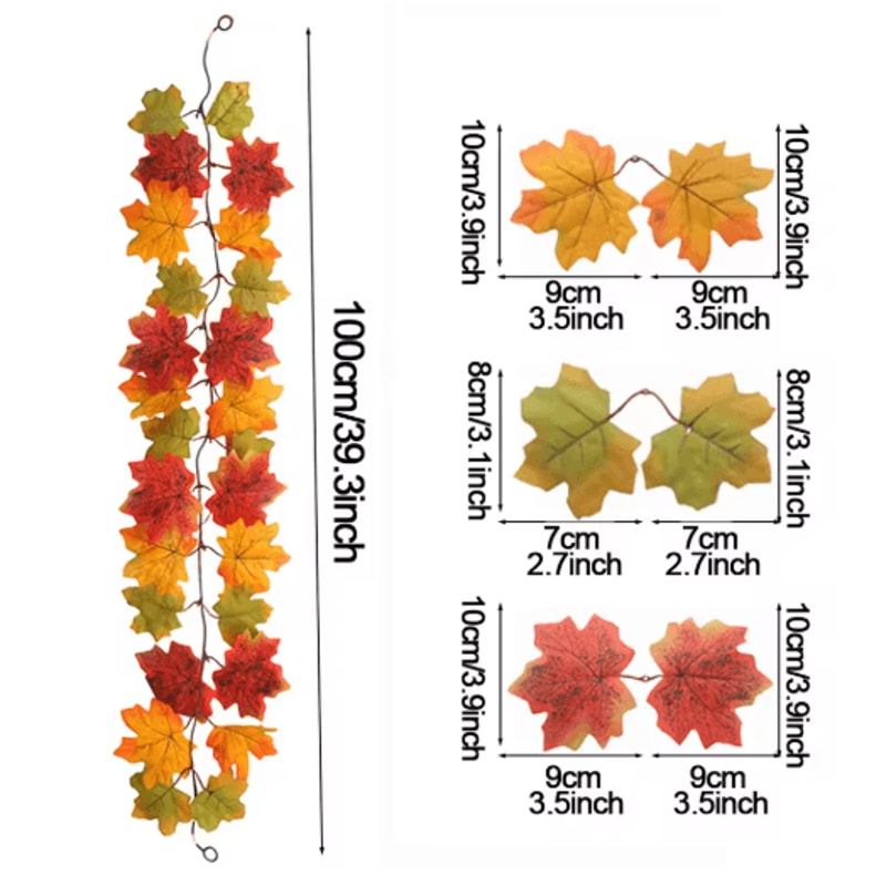 Artificial Maple Leaf Garland Autumn Vine Decor For Thanksgiving Halloween 3