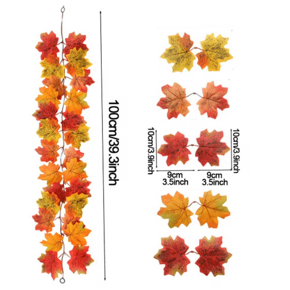 Artificial Maple Leaf Garland Autumn Vine Decor For Thanksgiving Halloween 6