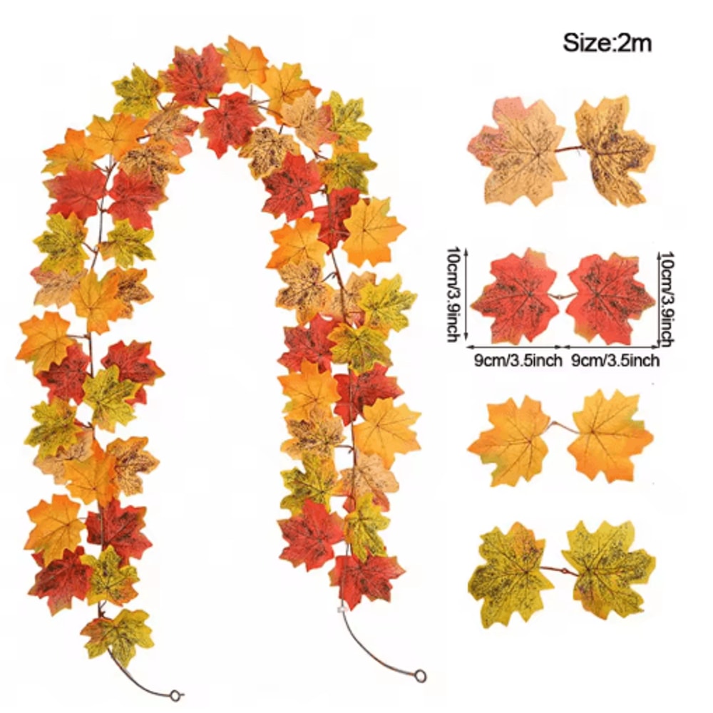 Artificial Maple Leaf Garland Autumn Vine Decor For Thanksgiving Halloween 8