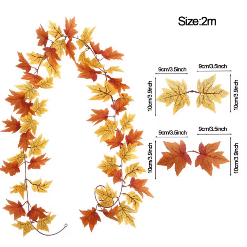 Artificial Maple Leaf Garland Autumn Vine Decor For Thanksgiving Halloween 9