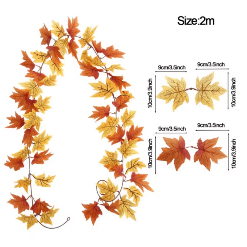 Artificial Maple Leaf Garland Autumn Vine Decor For Thanksgiving Halloween 12