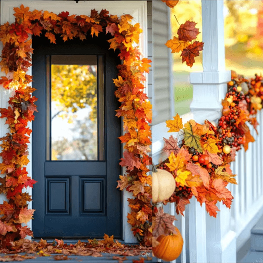 Artificial Maple Leaf Garland Autumn Vine Decor For Thanksgiving Halloween 14