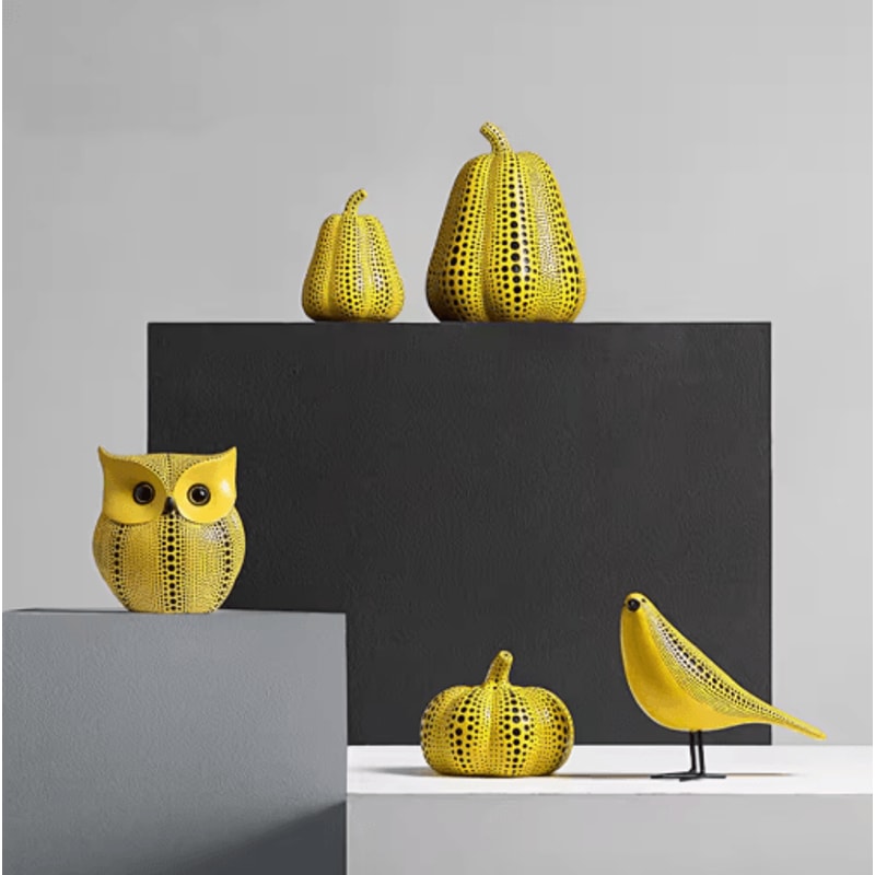 Charming Owl Figurine Decor Cute Pumpkin Animal Statue For Home Desktop Styling 0