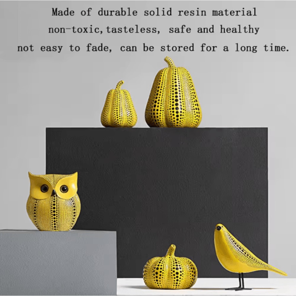 Charming Owl Figurine Decor Cute Pumpkin Animal Statue For Home Desktop Styling 8