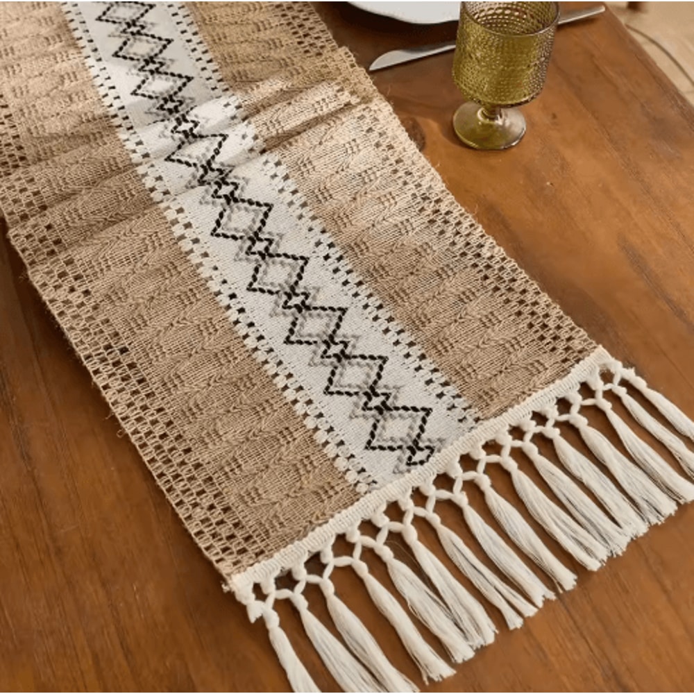Boho Macrame Table Runner With Tassels Rustic Farmhouse Table Decor Accent 1