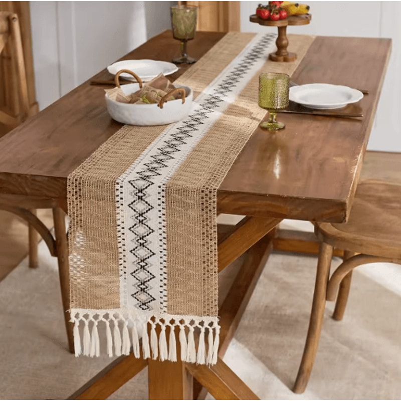 Boho Macrame Table Runner With Tassels Rustic Farmhouse Table Decor Accent 4