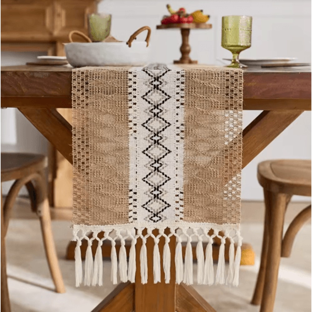 Boho Macrame Table Runner With Tassels Rustic Farmhouse Table Decor Accent 0