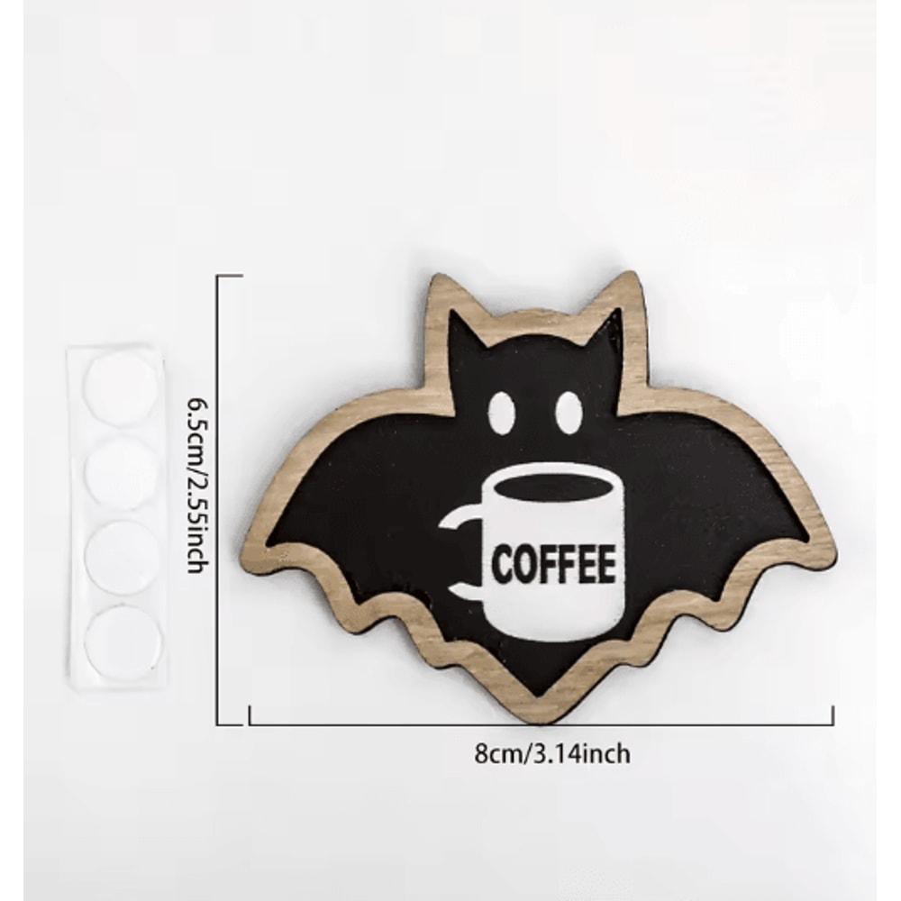 Cute Wooden Halloween Bat Decor CoffeeThemed Hanging Stickers For Home Kitchen 1