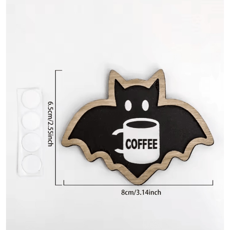 Cute Wooden Halloween Bat Decor CoffeeThemed Hanging Stickers For Home Kitchen 1