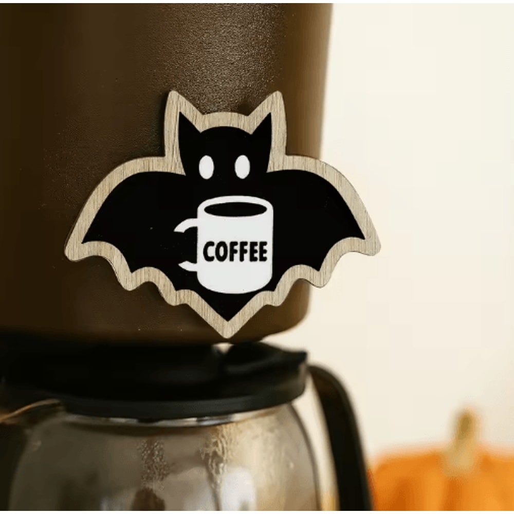 Cute Wooden Halloween Bat Decor CoffeeThemed Hanging Stickers For Home Kitchen 3