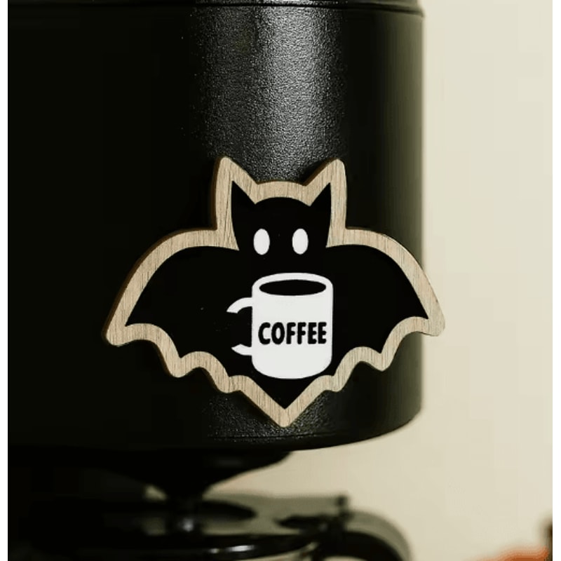 Cute Wooden Halloween Bat Decor CoffeeThemed Hanging Stickers For Home Kitchen 4