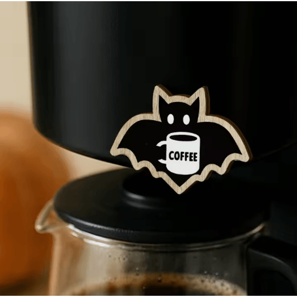Cute Wooden Halloween Bat Decor CoffeeThemed Hanging Stickers For Home Kitchen 5