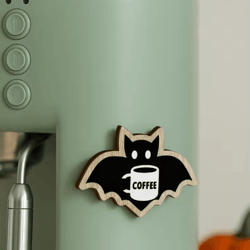 cute wooden halloween bat decor – coffee-themed hanging stickers for home & kitchen