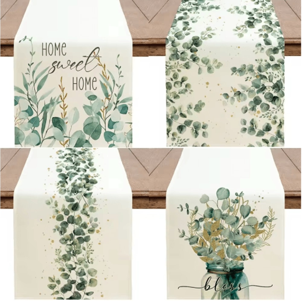 Eucalyptus Leaf Table Runner Fresh Botanical Green Table Decor For Spring Farmhouse Styling 0