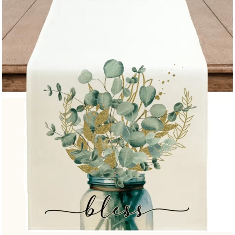 Eucalyptus Leaf Table Runner Fresh Botanical Green Table Decor For Spring Farmhouse Styling 4