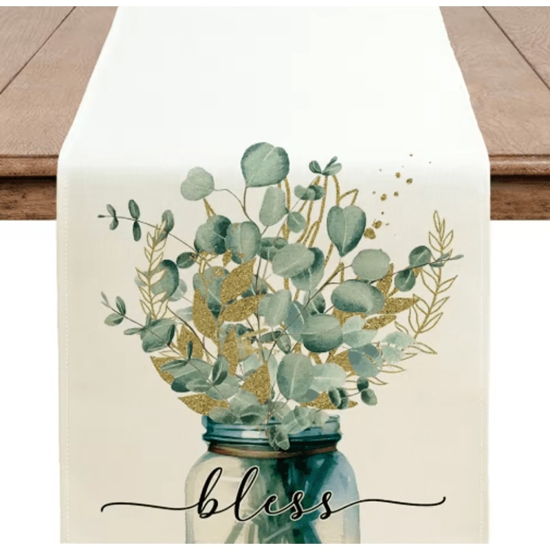 Eucalyptus Leaf Table Runner Fresh Botanical Green Table Decor For Spring Farmhouse Styling 5