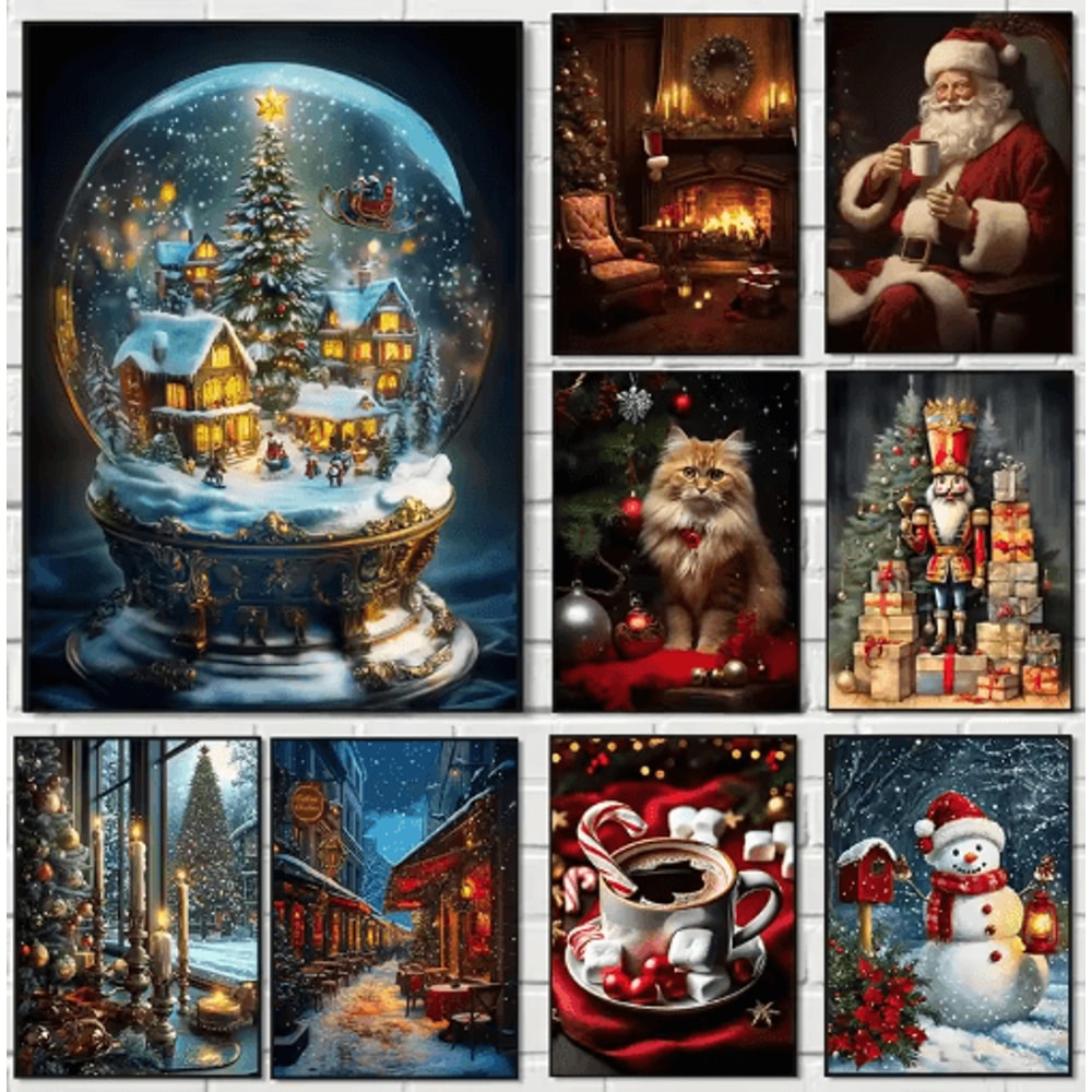 Classic Christmas Wall Art Canvas Santa Claus Tree Holiday Poster Decor 0