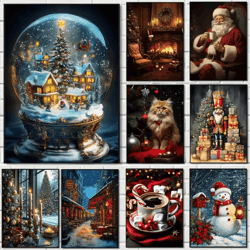 classic christmas wall art canvas – santa claus & tree holiday poster decor