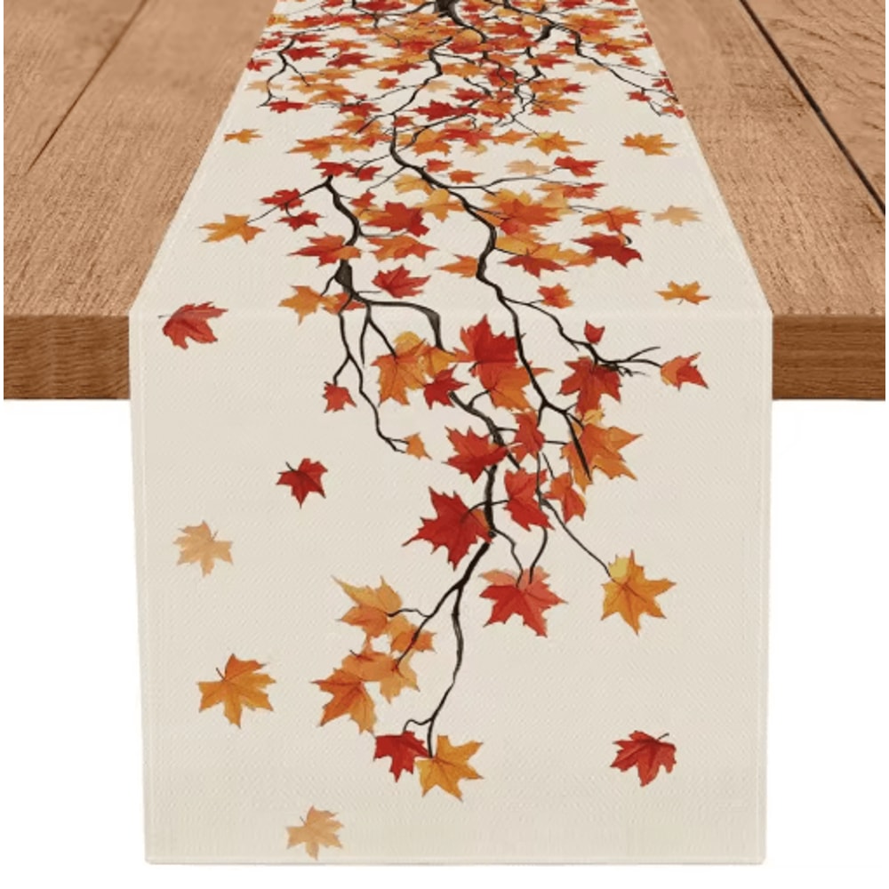 Maple Leaf Burlap Table Runner Rustic Autumn Farmhouse Table Decor 1