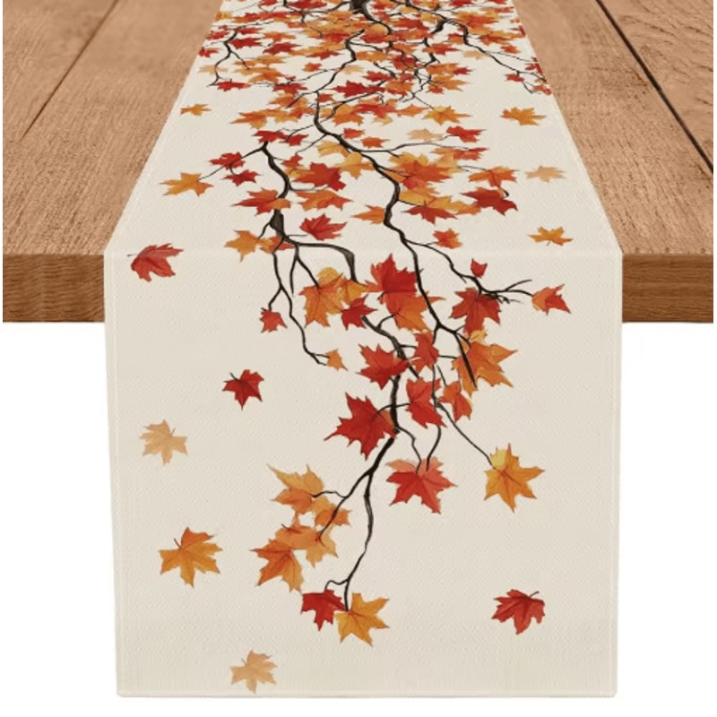 Maple Leaf Burlap Table Runner Rustic Autumn Farmhouse Table Decor 1