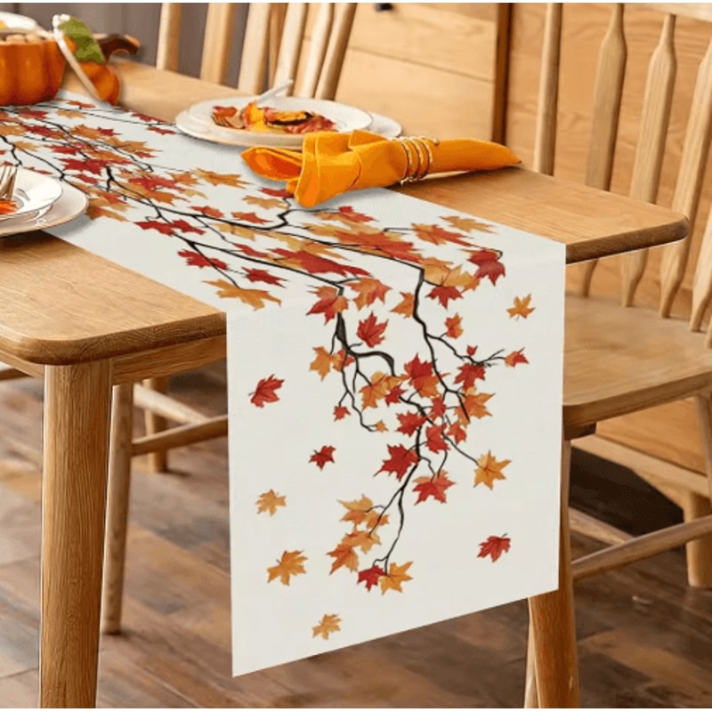 Maple Leaf Burlap Table Runner Rustic Autumn Farmhouse Table Decor 3